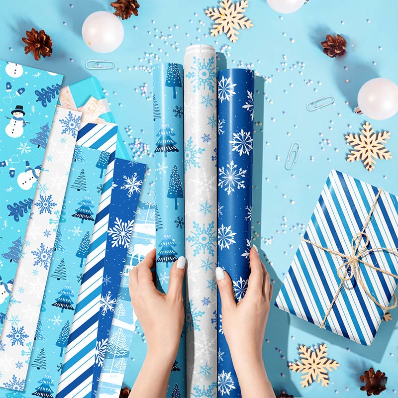 Blue Snowflake Theme Cartoon Pattern Printed Wrapping Paper Holiday Gift