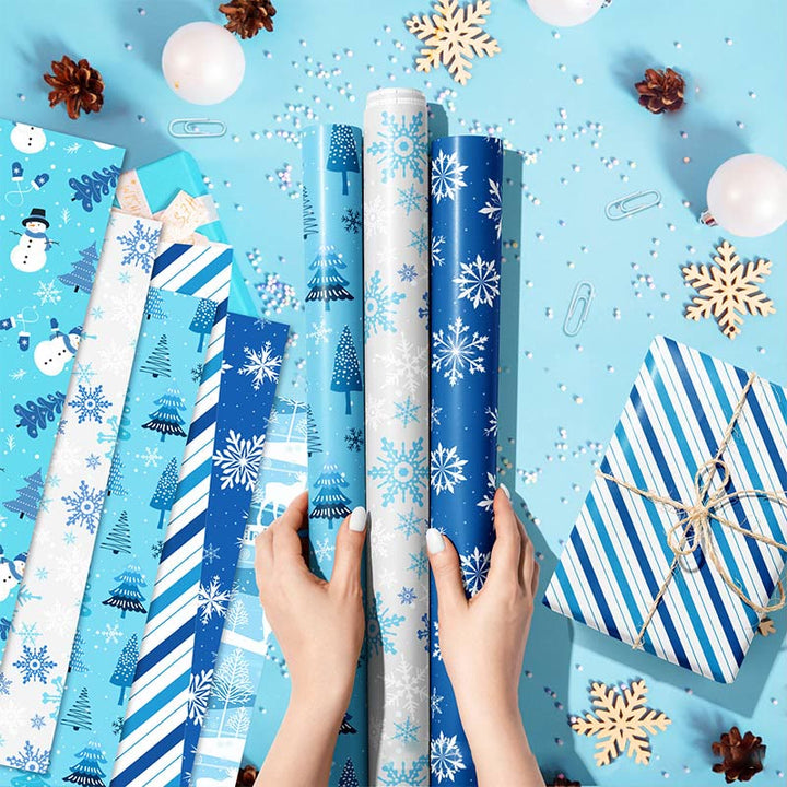 Blue Snowflake Theme Cartoon Pattern Printed Wrapping Paper Holiday Gift