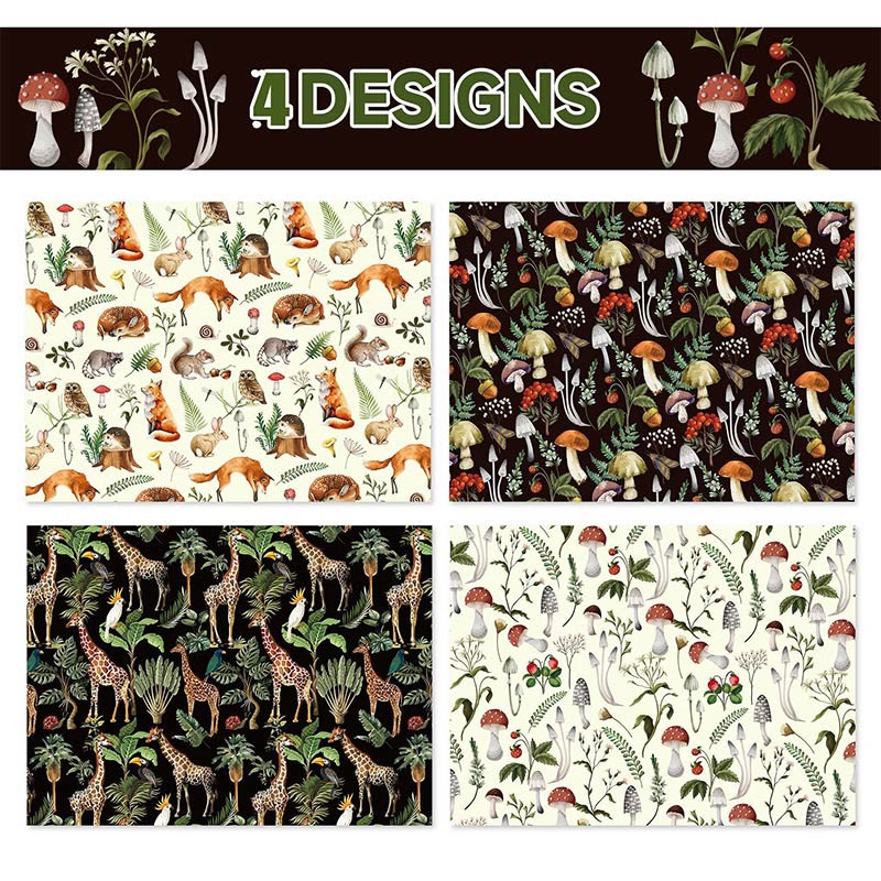 Watercolor Mushroom Theme Cartoon Pattern Printed Wrapping Paper Holiday Gift