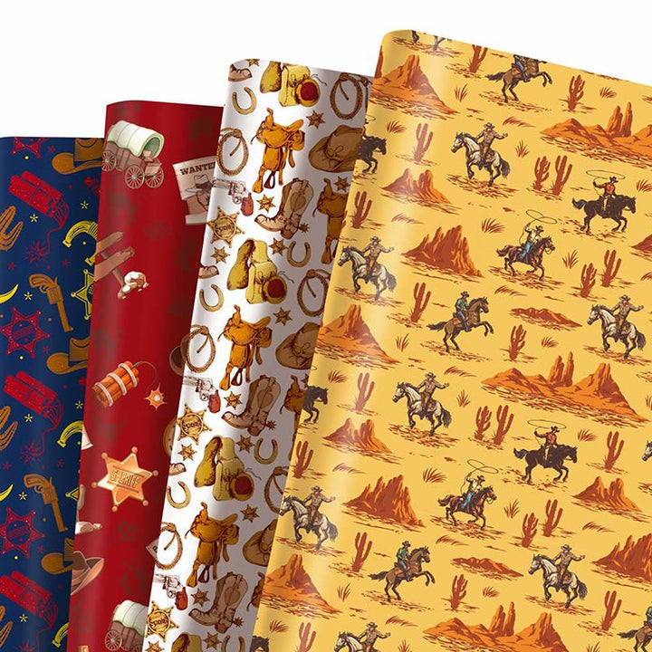 Western Cowboy Theme Cartoon Pattern Printed Wrapping Paper Holiday Gift