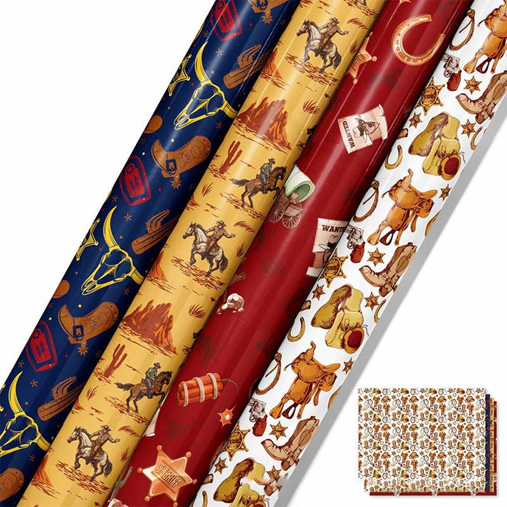 Western Cowboy Theme Cartoon Pattern Printed Wrapping Paper Holiday Gift