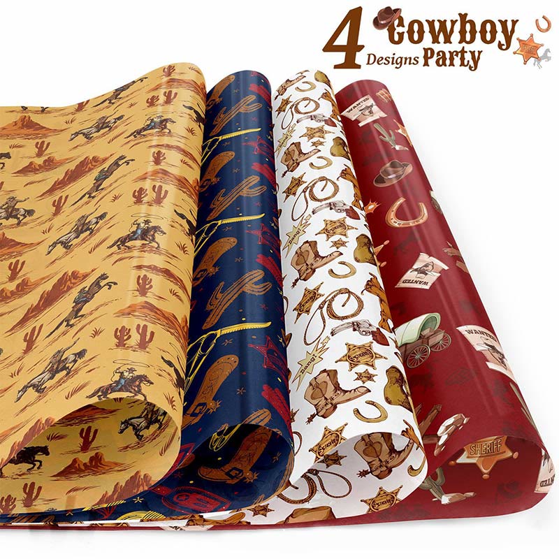 Western Cowboy Theme Cartoon Pattern Printed Wrapping Paper Holiday Gift