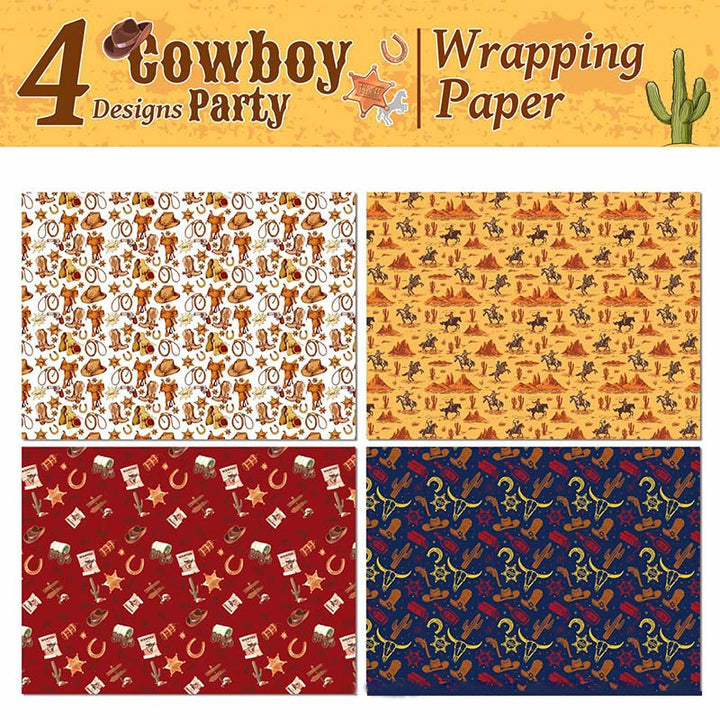 Western Cowboy Theme Cartoon Pattern Printed Wrapping Paper Holiday Gift