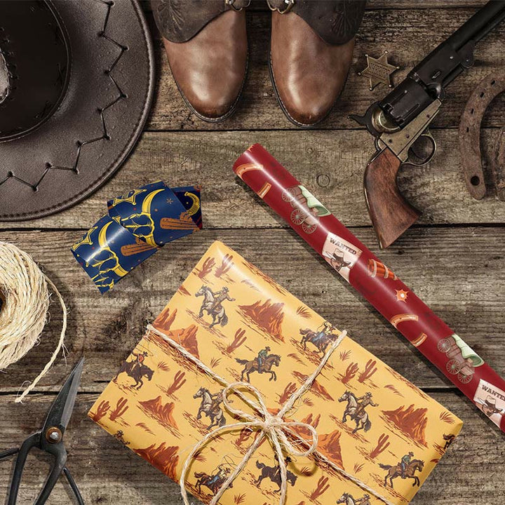 Western Cowboy Theme Cartoon Pattern Printed Wrapping Paper Holiday Gift