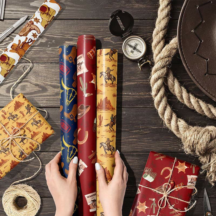 Western Cowboy Theme Cartoon Pattern Printed Wrapping Paper Holiday Gift