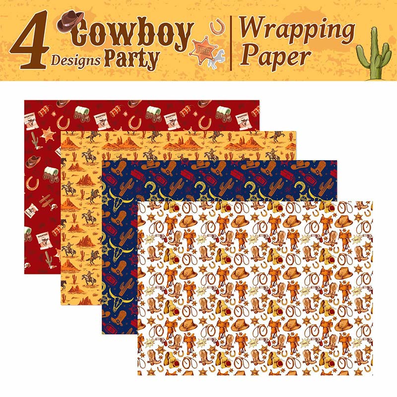 Western Cowboy Theme Cartoon Pattern Printed Wrapping Paper Holiday Gift