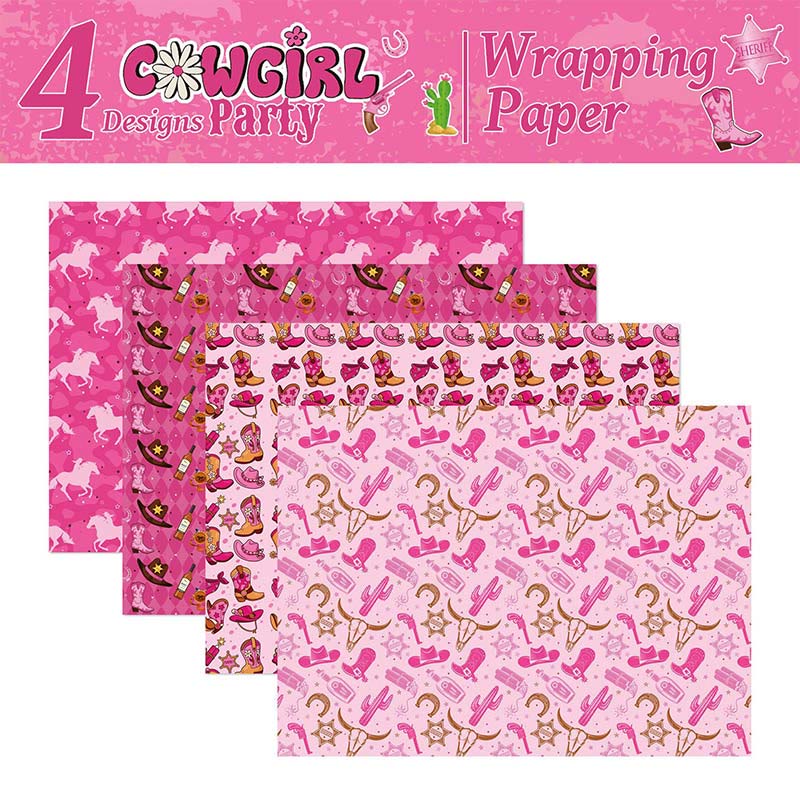 Western Cowgirl Theme Cartoon Pattern Printed Wrapping Paper Holiday Gift