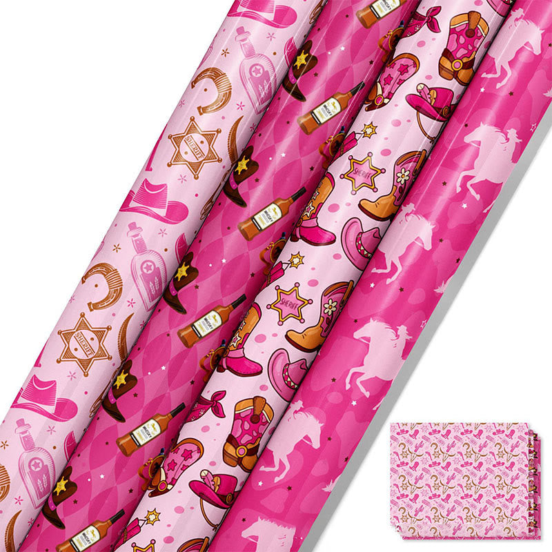 Western Cowgirl Theme Cartoon Pattern Printed Wrapping Paper Holiday Gift