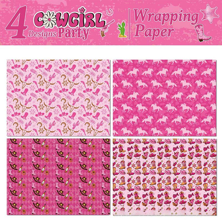 Western Cowgirl Theme Cartoon Pattern Printed Wrapping Paper Holiday Gift