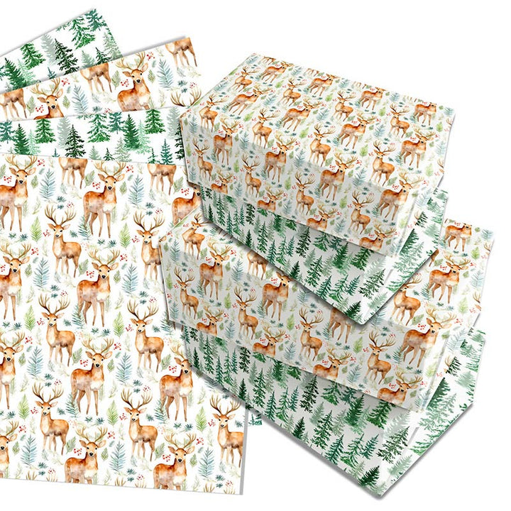 Deer And Pine Theme Cartoon Pattern Printed Wrapping Paper Holiday Gift