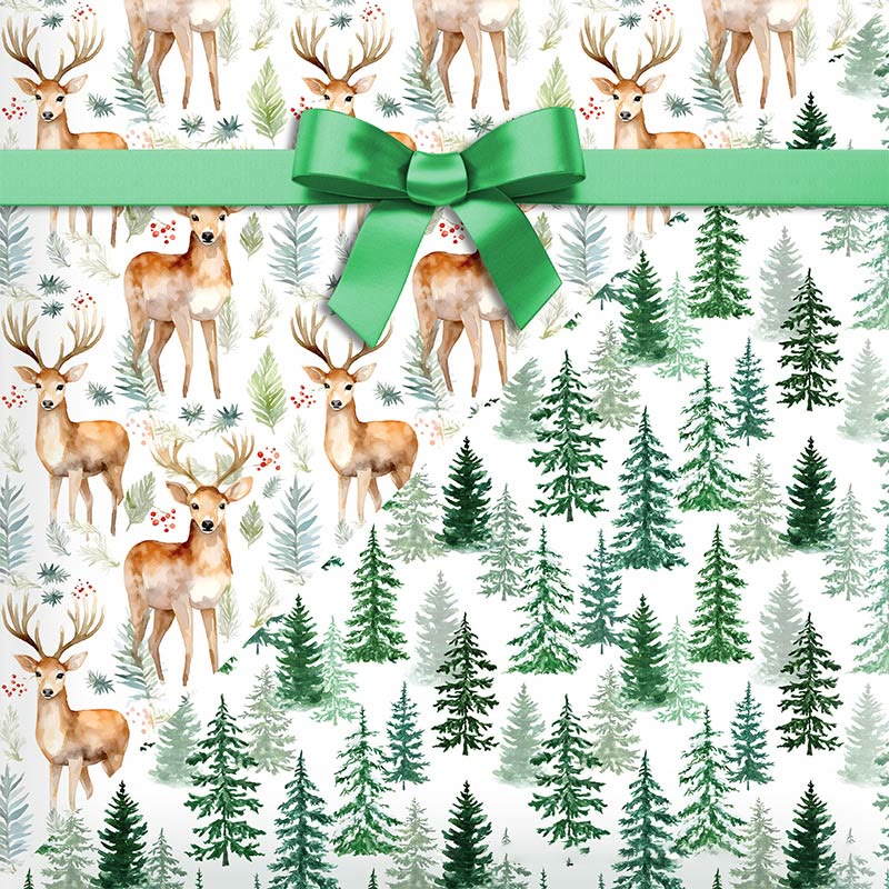 Deer And Pine Theme Cartoon Pattern Printed Wrapping Paper Holiday Gift