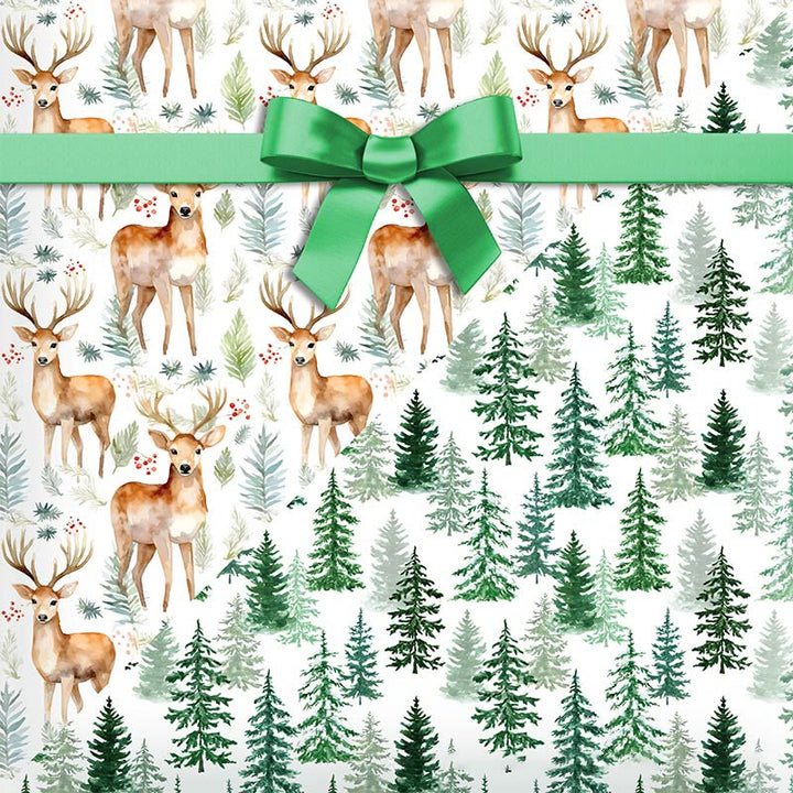 Deer And Pine Theme Cartoon Pattern Printed Wrapping Paper Holiday Gift