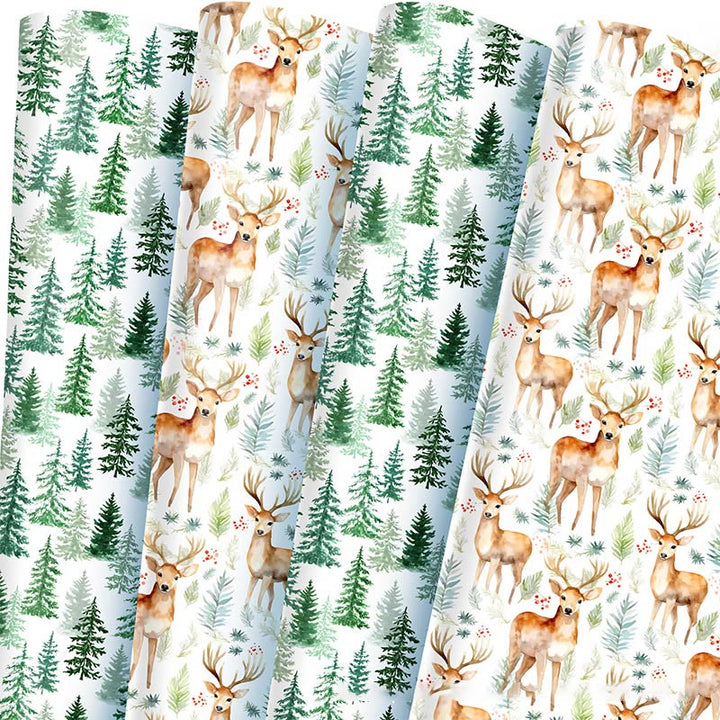 Deer And Pine Theme Cartoon Pattern Printed Wrapping Paper Holiday Gift