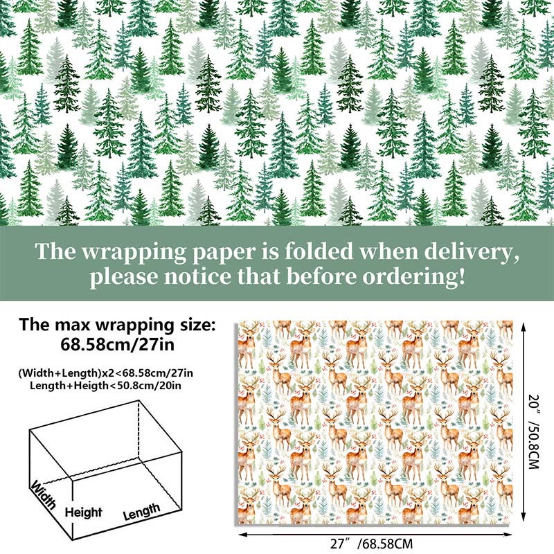 Deer And Pine Theme Cartoon Pattern Printed Wrapping Paper Holiday Gift