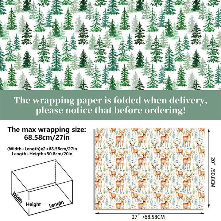 Deer And Pine Theme Cartoon Pattern Printed Wrapping Paper Holiday Gift