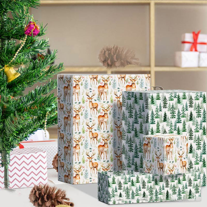 Deer And Pine Theme Cartoon Pattern Printed Wrapping Paper Holiday Gift