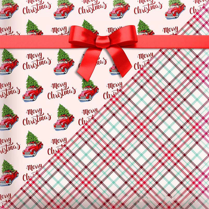 Christmas Grid Theme Cartoon Pattern Printed Wrapping Paper Holiday Gift