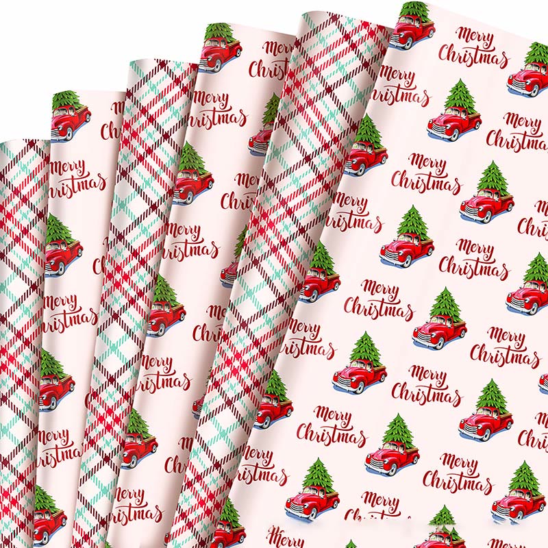 Christmas Grid Theme Cartoon Pattern Printed Wrapping Paper Holiday Gift