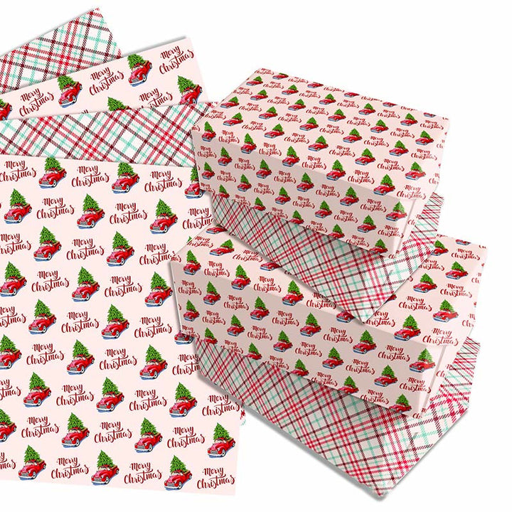 Christmas Grid Theme Cartoon Pattern Printed Wrapping Paper Holiday Gift