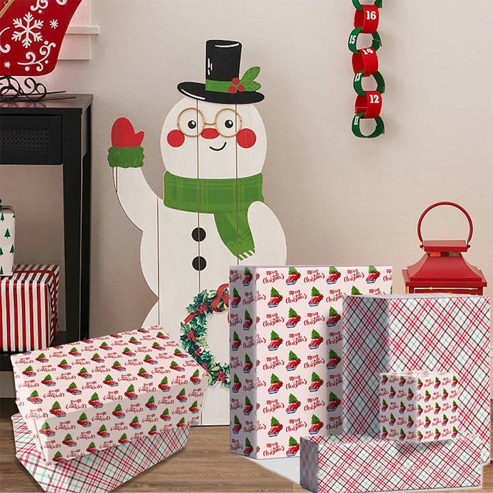 Christmas Grid Theme Cartoon Pattern Printed Wrapping Paper Holiday Gift