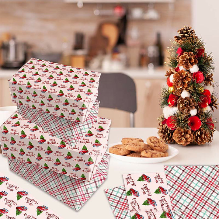 Christmas Grid Theme Cartoon Pattern Printed Wrapping Paper Holiday Gift