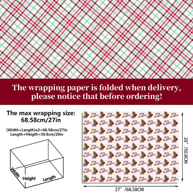 Christmas Grid Theme Cartoon Pattern Printed Wrapping Paper Holiday Gift