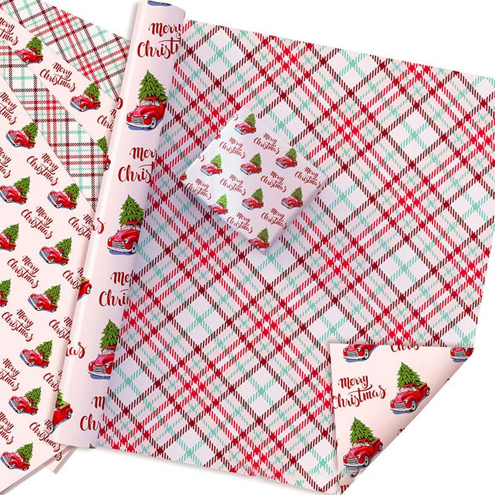 Christmas Grid Theme Cartoon Pattern Printed Wrapping Paper Holiday Gift