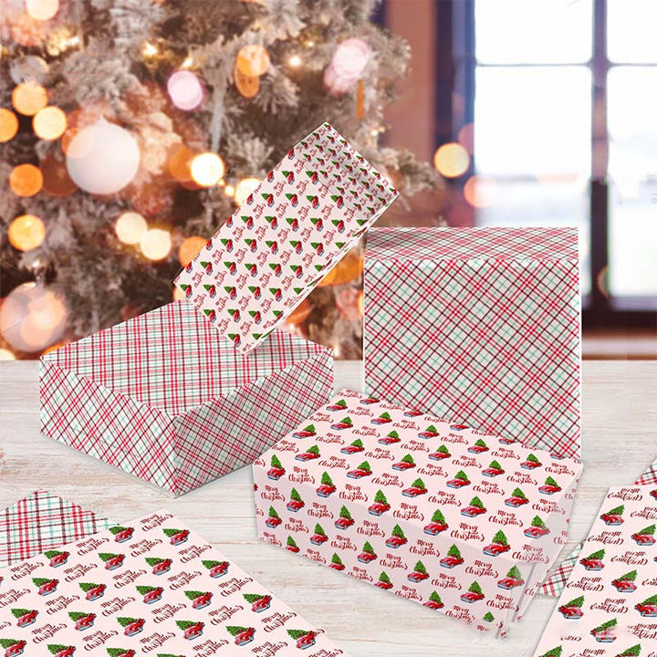 Christmas Grid Theme Cartoon Pattern Printed Wrapping Paper Holiday Gift