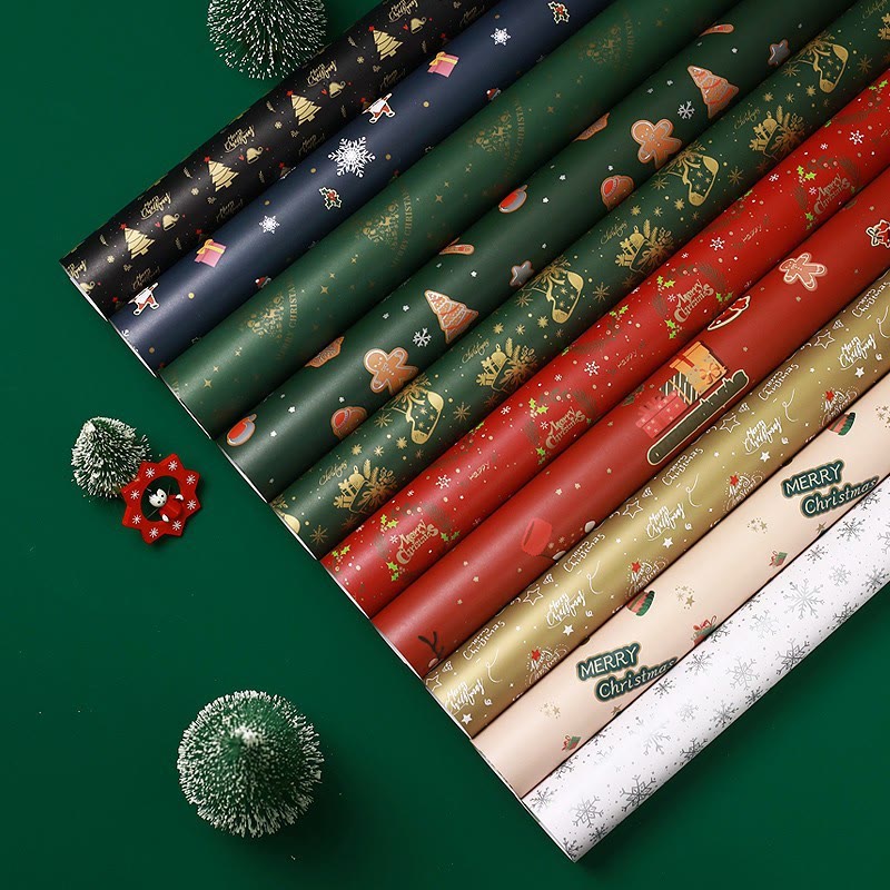 5pcs Christmas Theme Cartoon Pattern Printed Wrapping Paper Holiday Gift