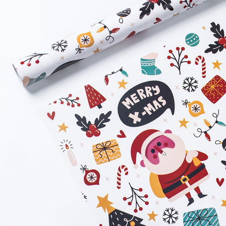 5pcs Warm Christmas Theme Cartoon Pattern Wrapping Paper Holiday Gift