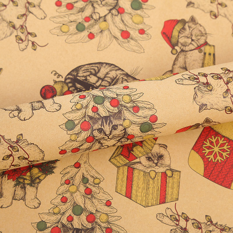 Santa Kitty Theme Cartoon Pattern Printed Wrapping Paper Holiday Gift