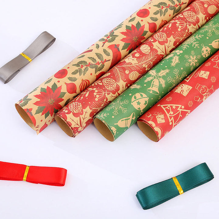 Vintage Christmas Theme Cartoon Pattern Printed Wrapping Paper Holiday Gift