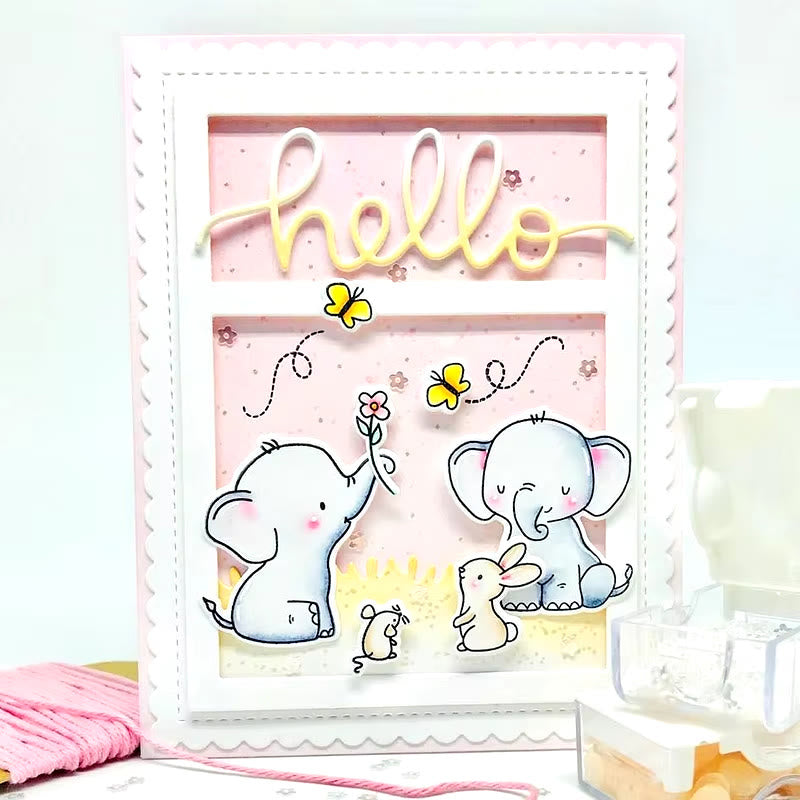 Cute Elephant and Friends Clear Stamps and Dies for Card Making DIY Craft