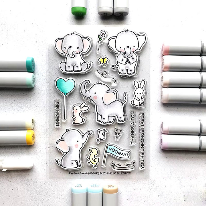 Cute Elephant and Friends Clear Stamps and Dies for Card Making DIY Craft