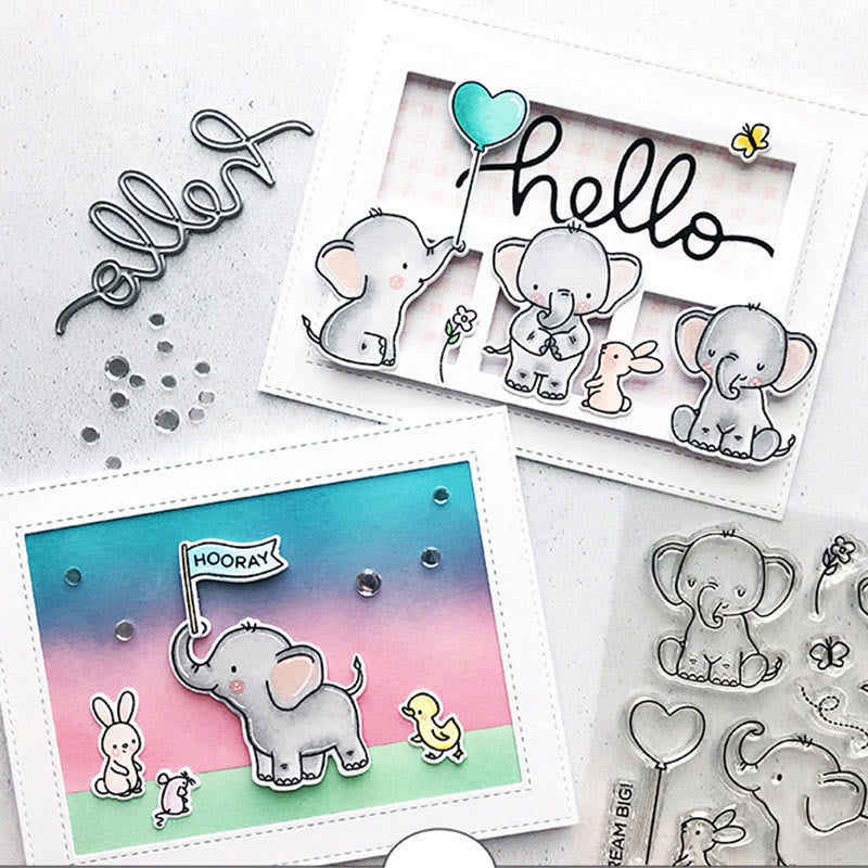 Cute Elephant and Friends Clear Stamps and Dies for Card Making DIY Craft