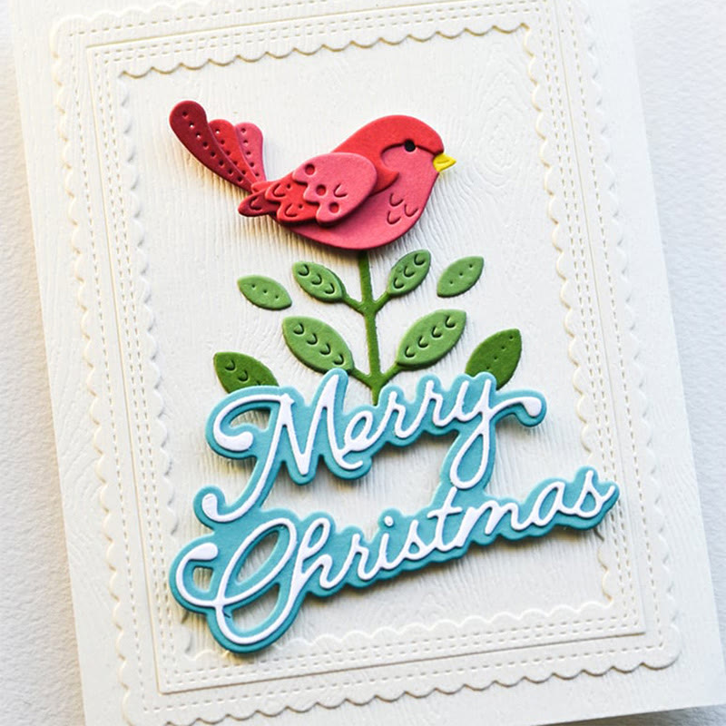 Merry Christmas Text And Bird Die Cuts Set Cutting Die for Card Making