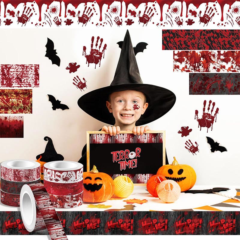 12 Rolls Halloween Bloody Hands Decorative Tape Set DIY Scrapbook Decor