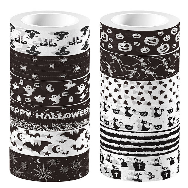 12 Rolls Set Black And White Halloween Bat Decorative Scrapbook Tape Set