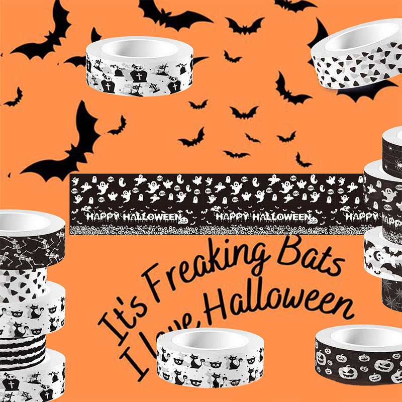 12 Rolls Set Black And White Halloween Bat Decorative Scrapbook Tape Set