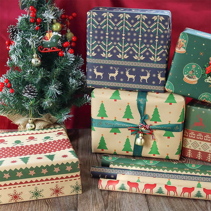 10pcs Vintage Christmas Theme Cartoon Kraft Paper Wrapping Paper Holiday Gift