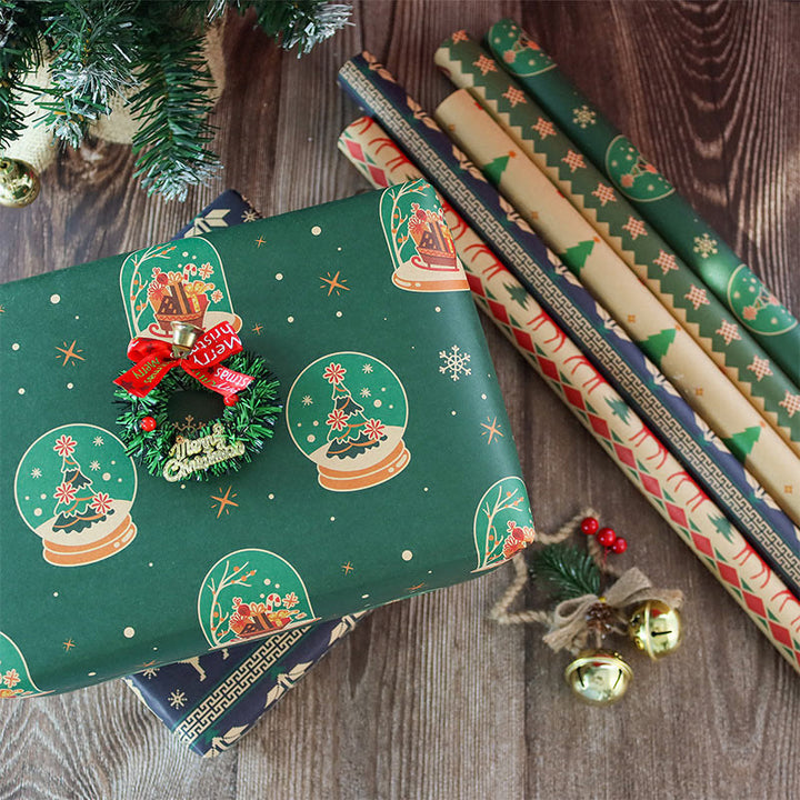 10pcs Vintage Christmas Theme Cartoon Kraft Paper Wrapping Paper Holiday Gift