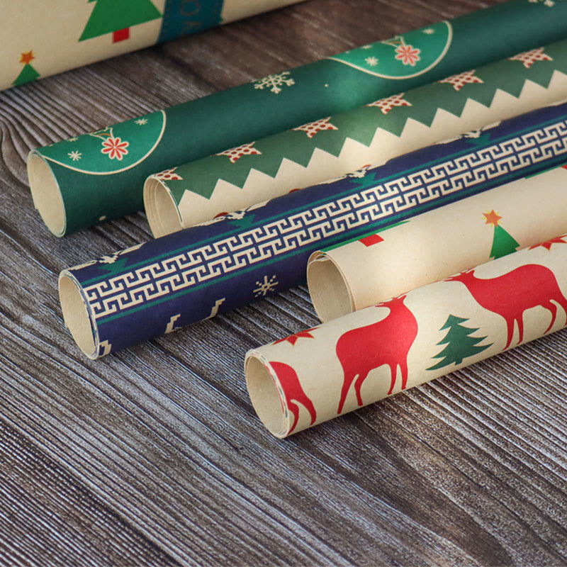 10pcs Vintage Christmas Theme Cartoon Kraft Paper Wrapping Paper Holiday Gift