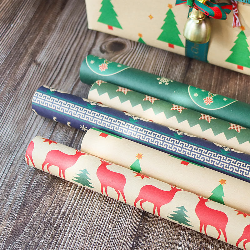 10pcs Vintage Christmas Theme Cartoon Kraft Paper Wrapping Paper Holiday Gift