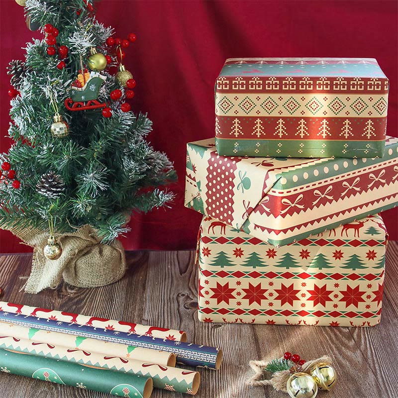 10pcs Vintage Christmas Theme Cartoon Kraft Paper Wrapping Paper Holiday Gift