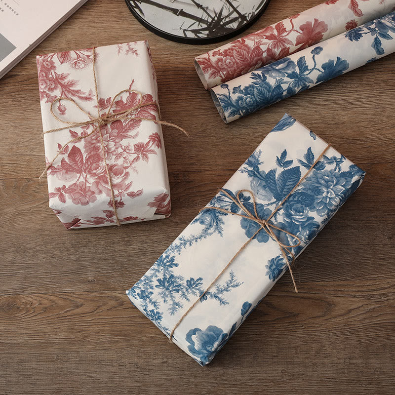 Chinoiserie Peony Blue and White Painting Tissue Paper for Gift Wrapping