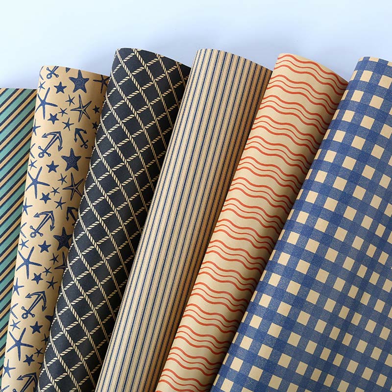 Kraft Wrapping Paper Grid Stripe Pattern Gift Wrap Paper