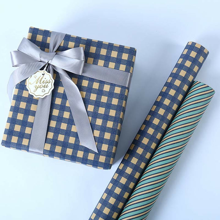 Kraft Wrapping Paper Grid Stripe Pattern Gift Wrap Paper