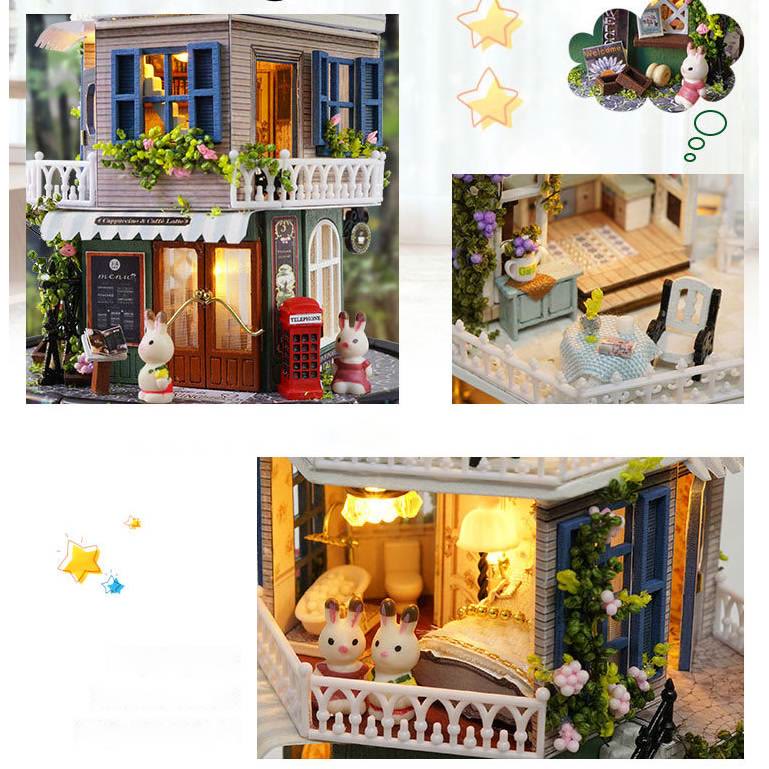 DIY Rotating Music Box Miniature House Kit Dollhouse with Dust Cover