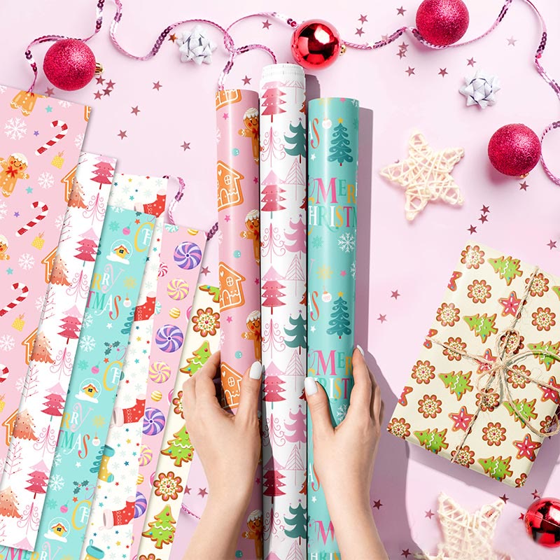 Christmas Wrapping Paper 12 Sheets Candy Print Quality Folded Flat Paper