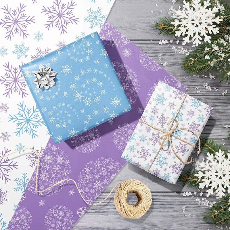 Winter Snowflake Pattern Christmas Gift Wrapping Paper 12 Sheets